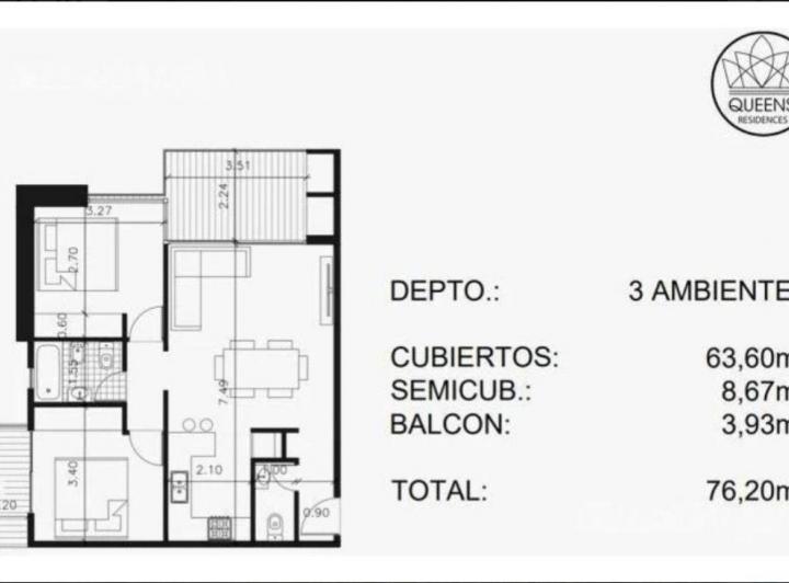 Departamento · 76m² · 2 Ambientes · 1 Cochera