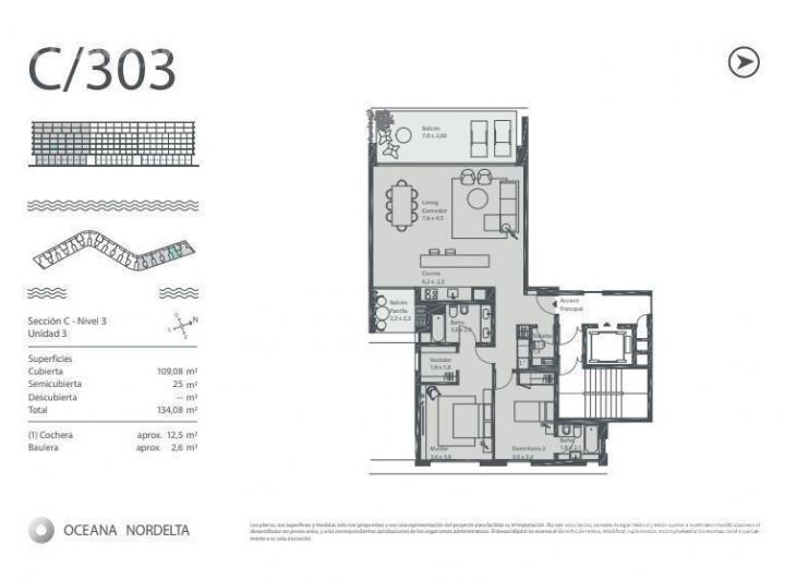 Departamento · 109m² · 3 Ambientes · 2 Cocheras
