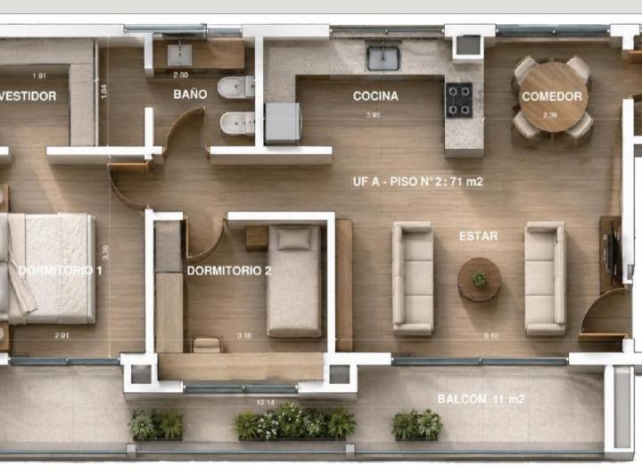 Departamento · 71m² · 3 Ambientes · 1 Cochera