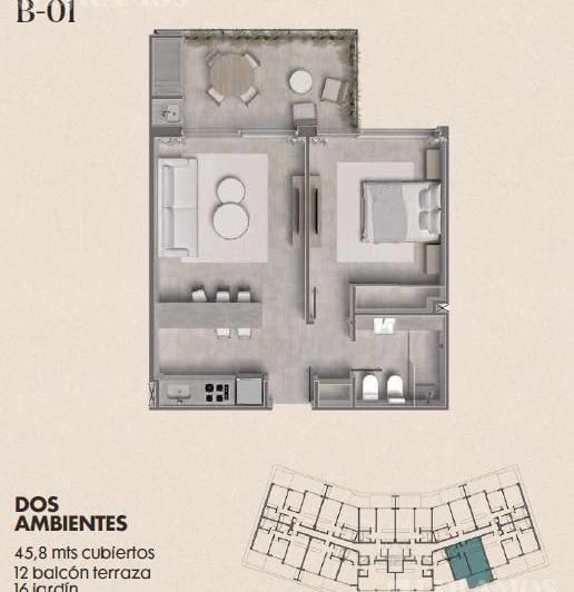 Departamento · 46m² · 2 Ambientes