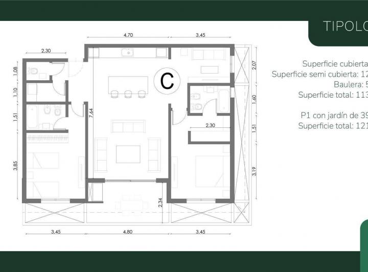 Departamento · 96m² · 4 Ambientes · 1 Cochera