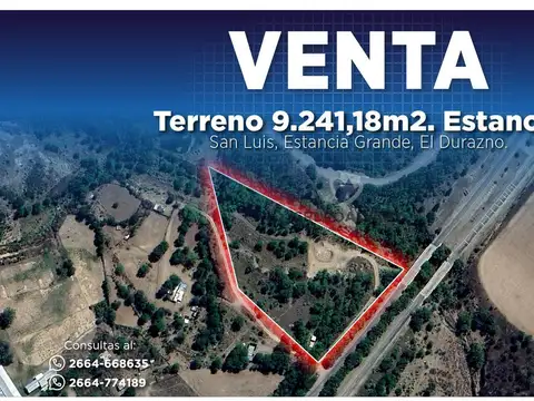 Venta terreno 9.241,18m2. estancia grande