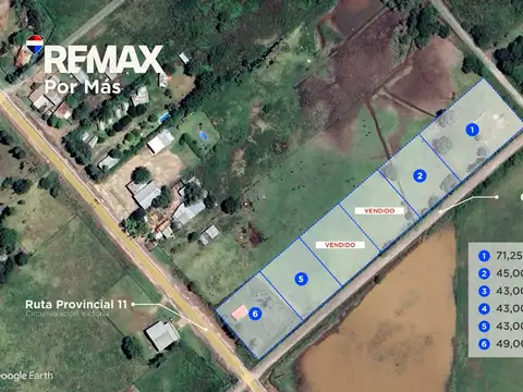 Terreno 3750m2 con platea de hormigón a mts de r11
