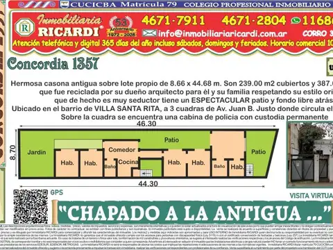 Chapado a la antigua  pintoresca casa valor lote 8.66x44.68