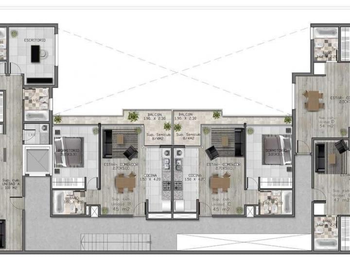 Departamento · 45m² · 2 Ambientes · 1 Cochera