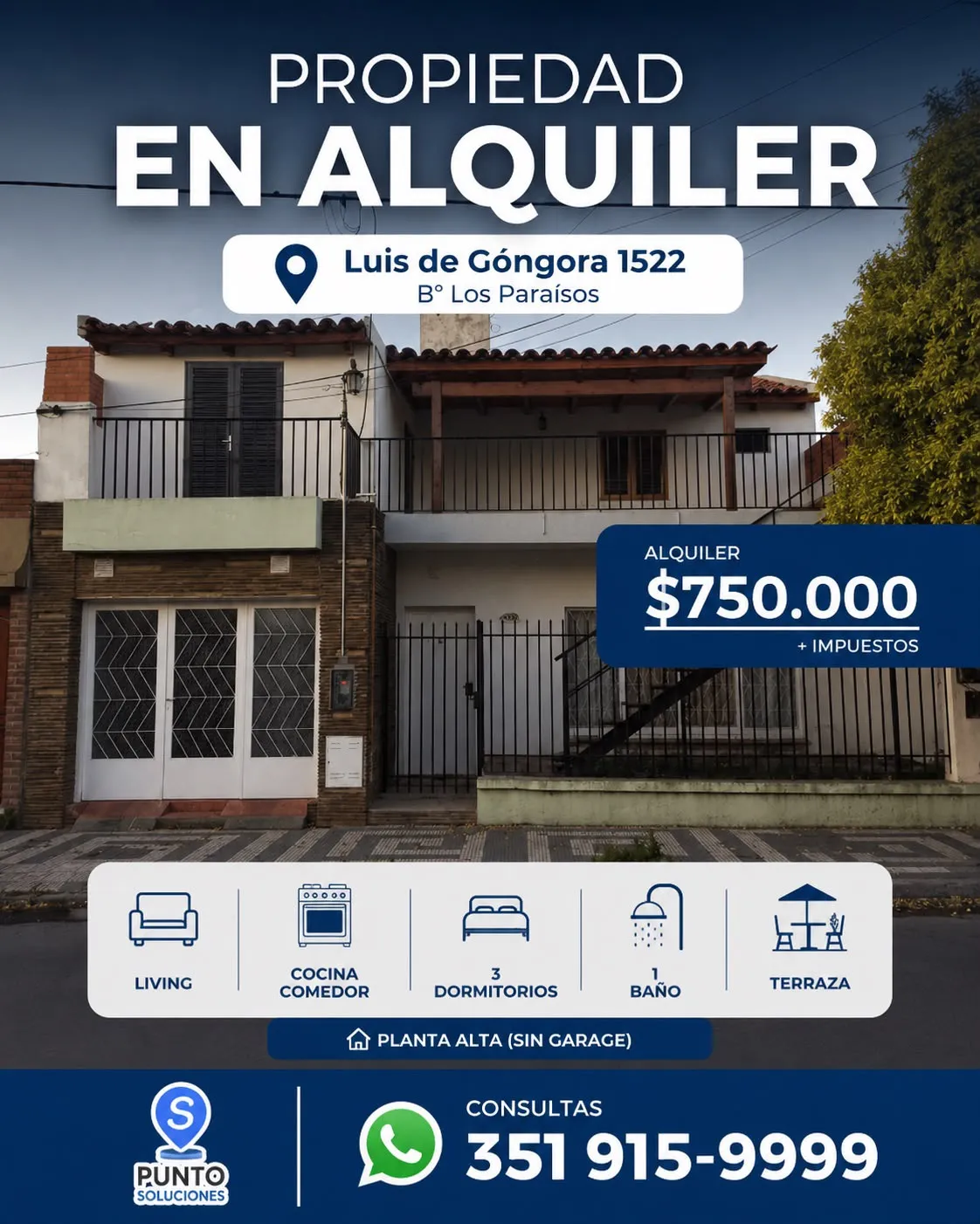 CASA EN ALQUILER en B° Los Paraisos 3 dormitorios - Planta Alta