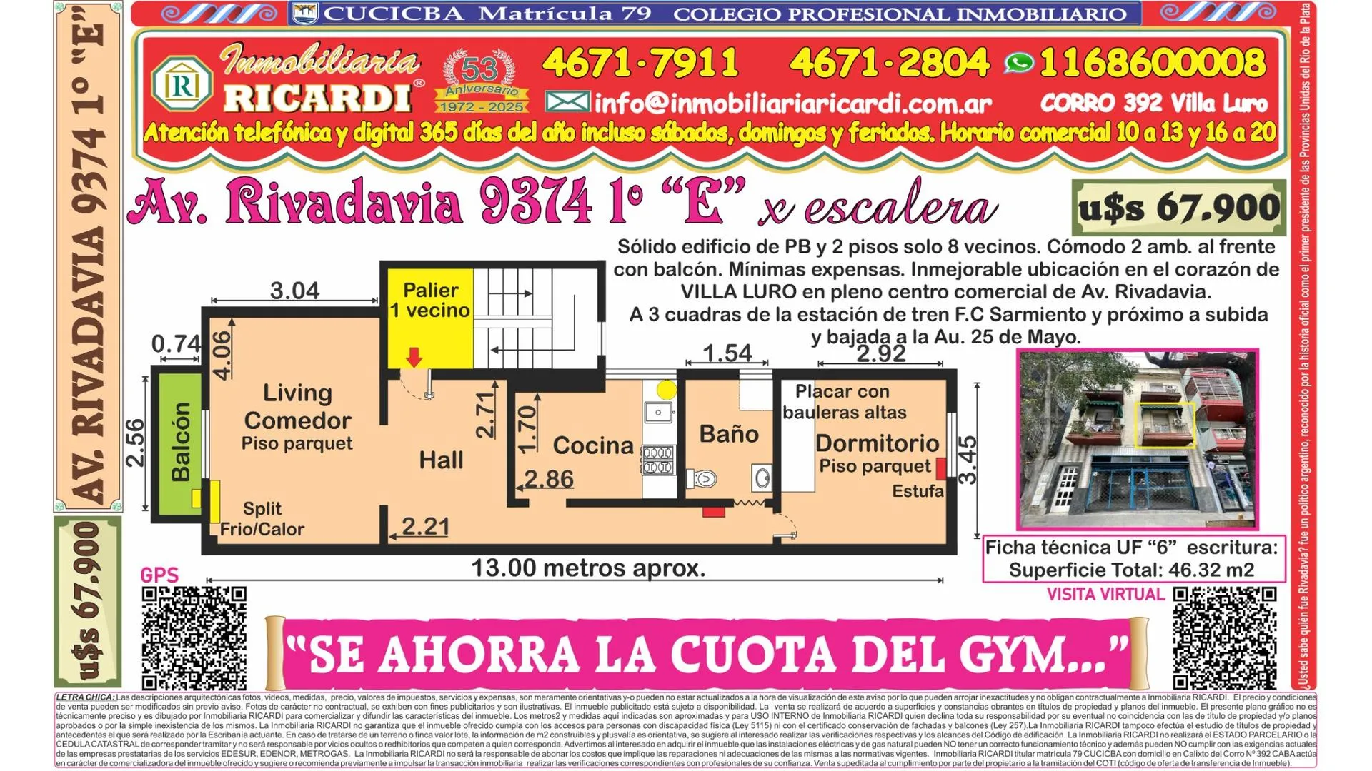 SE AHORRA LA CUOTA DEL GYM Cómodo 2 amb. al fte + balcón