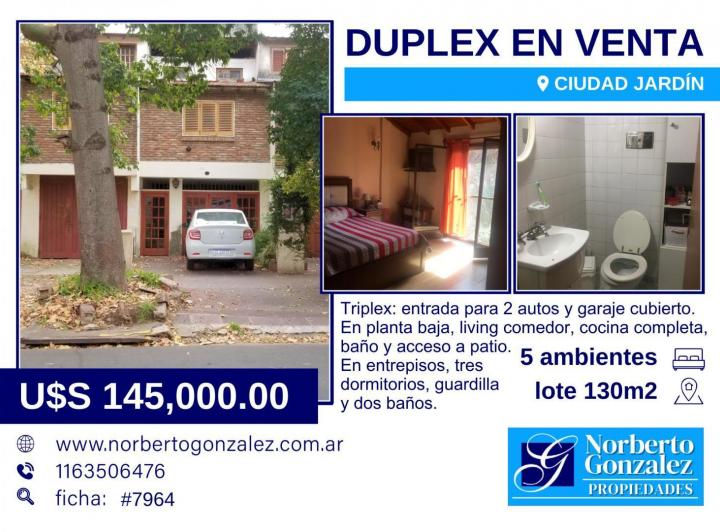 Casa · 130m² · 5 Ambientes · 3 Cocheras
