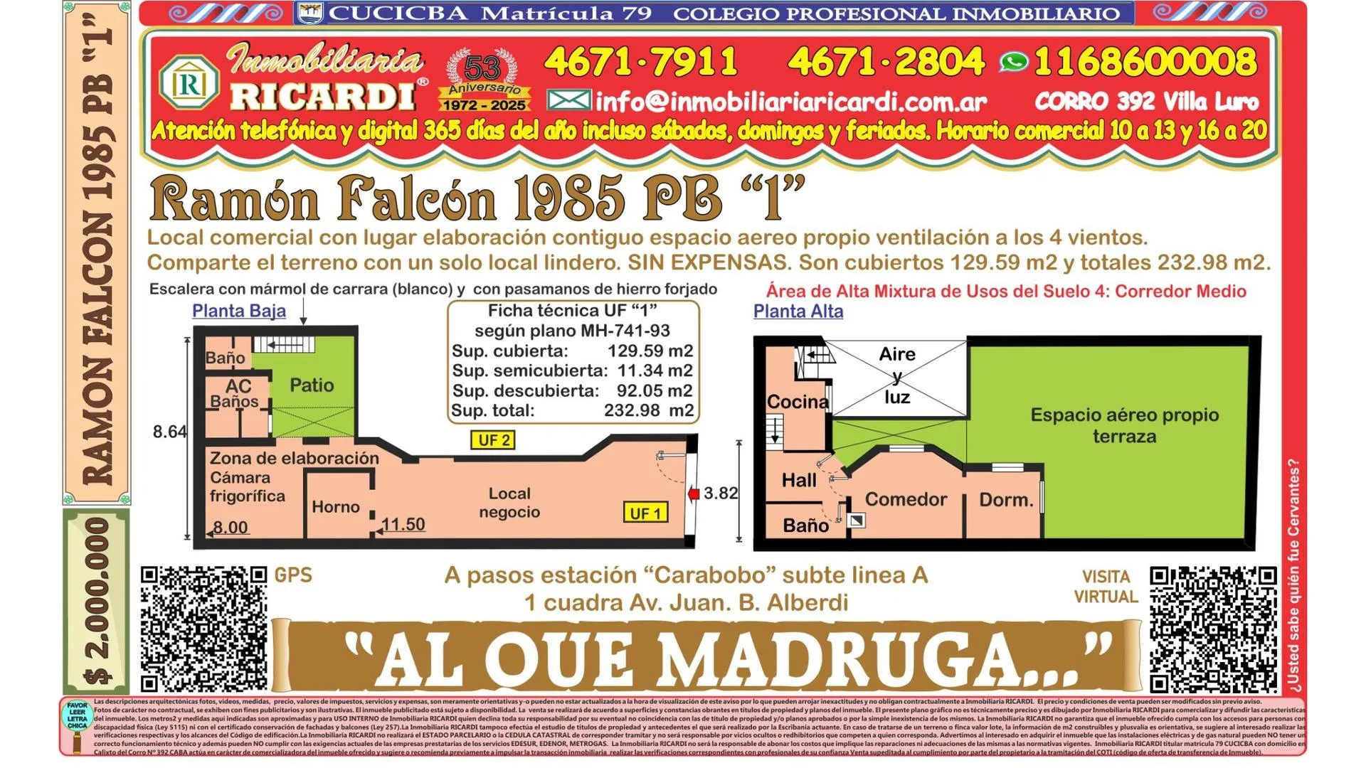 APTO GASTRONOMIA local + lugar atras ventilacion 4 vientos
