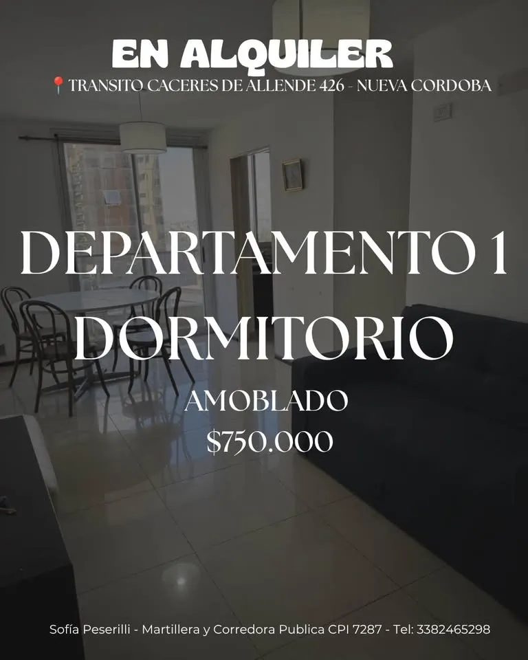 DEPARTAMENTO DE 1 DORMITORIO AMOBLADO - NUEVA CORDOBA