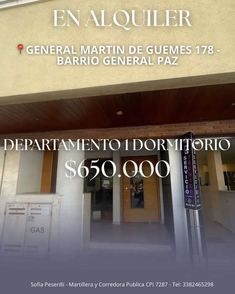 DEPARTAMENTO DE 1 DORMITORIO EN ALQUILER - GENERAL PAZ