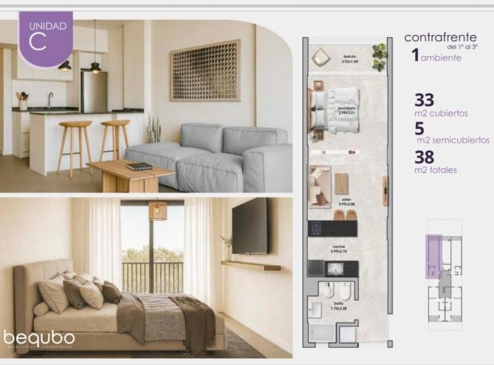 Departamento · 33m² · 1 Ambiente