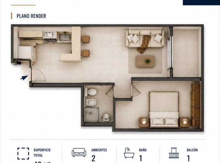 Departamento · 40m² · 2 Ambientes