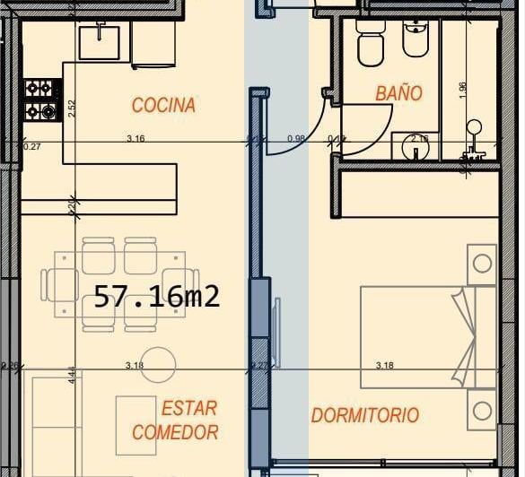 Departamento · 54m² · 2 Ambientes · 1 Cochera