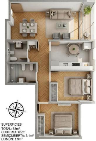 Departamento · 63m² · 3 Ambientes