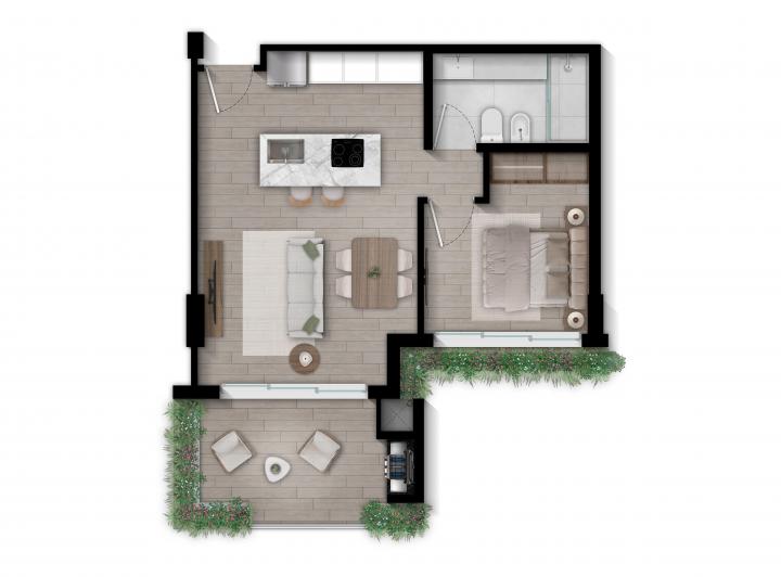 Departamento · 50m² · 2 Ambientes · 1 Cochera