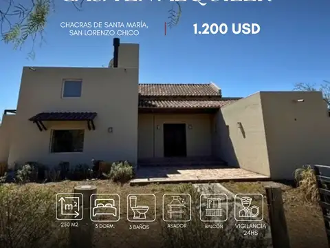 Casa en alquiler de 3 dorm. en chacras de san lorenzo, san lorenzo chico