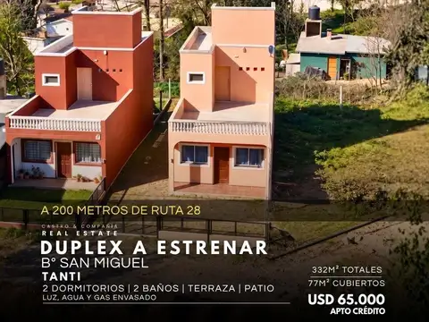 Venta duplex a estrenar a 200m de ruta 28 en tanti barrio san miguel