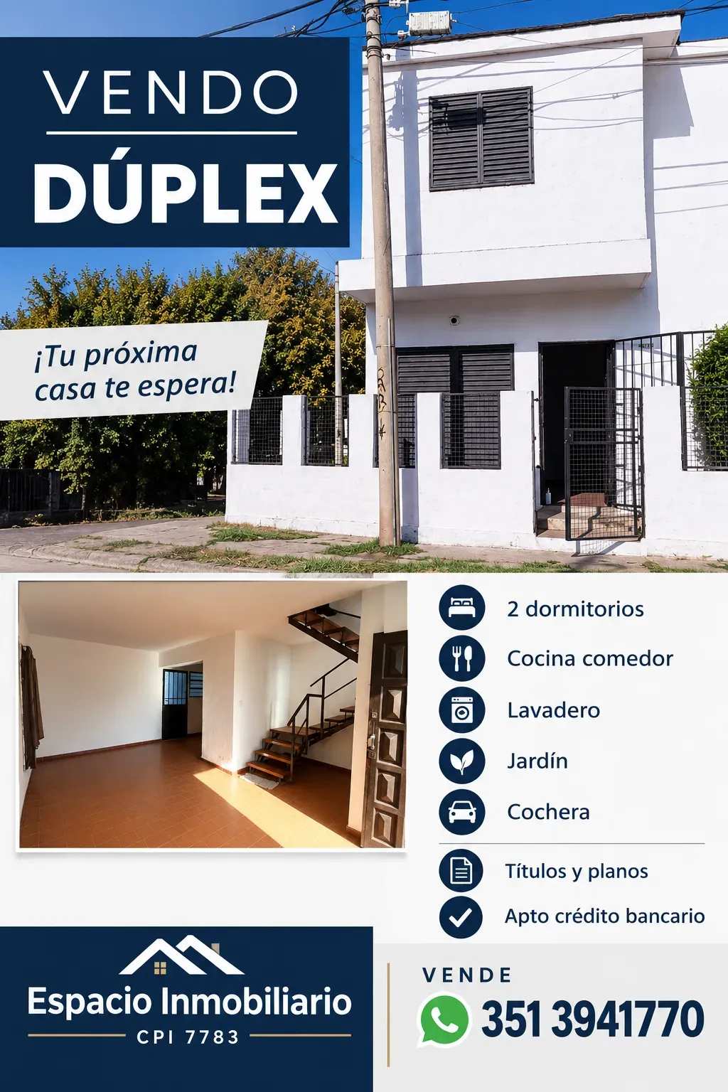 Apto crédito hipotecario, vendo casa tipo duplex en barrio Los Gigantes