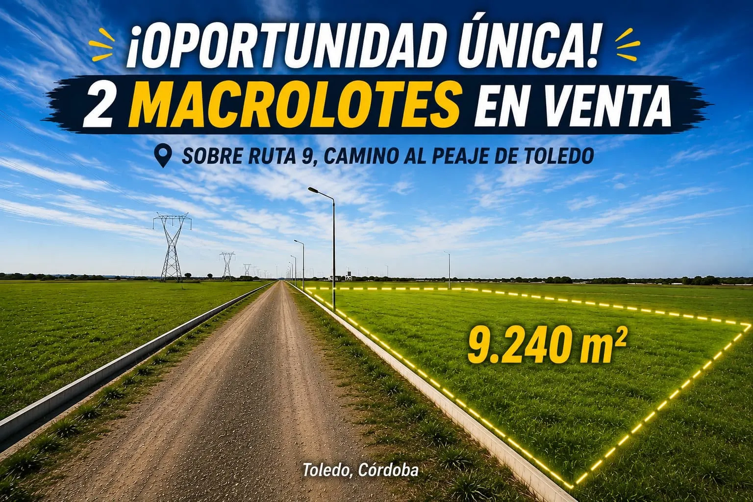 OPORTUNIDAD ÚNICA!  VENDO 2 LOTES  9240 m2 c/escritura,