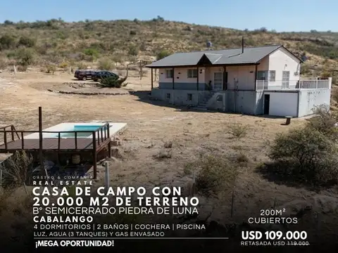 Casa de campo de 4 dormitorios pileta en 20.000m² de terreno semi cerrado piedra de luna - cabalango