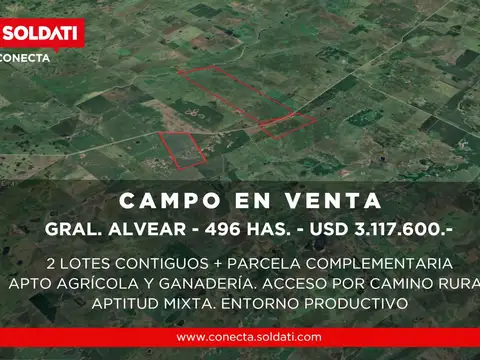 Campo mixto 2 parcelas contiguas   parcela complementaria de 496 has. totales en gral.alvear