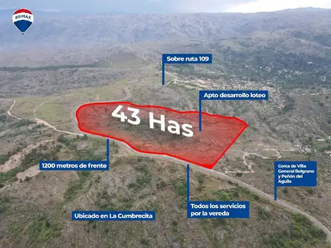 Venta campo 43 has cumbrecita ruta 109