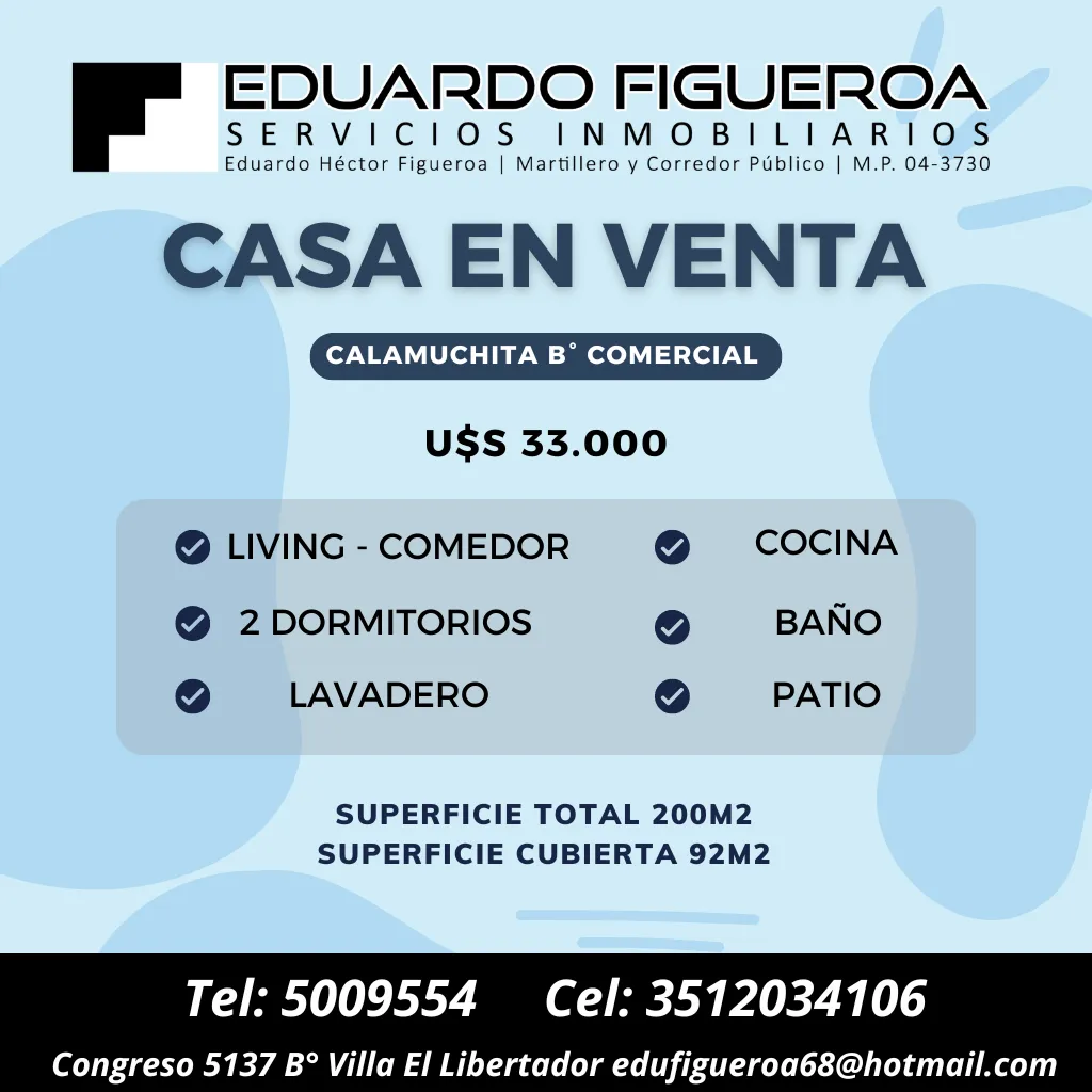 VENDO CASA 2 DORMITORIOS EN B° COMERCIAL