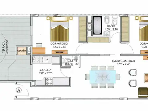 Alquiler centro dpto 2 dormi 2 baños 2 balcon con asador
