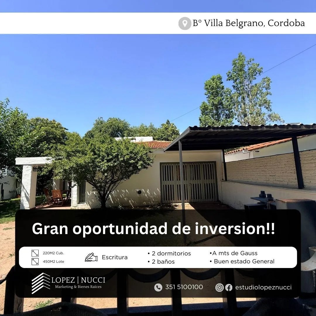 Excelente ubicación Villa Belgrano a mts de Gauss