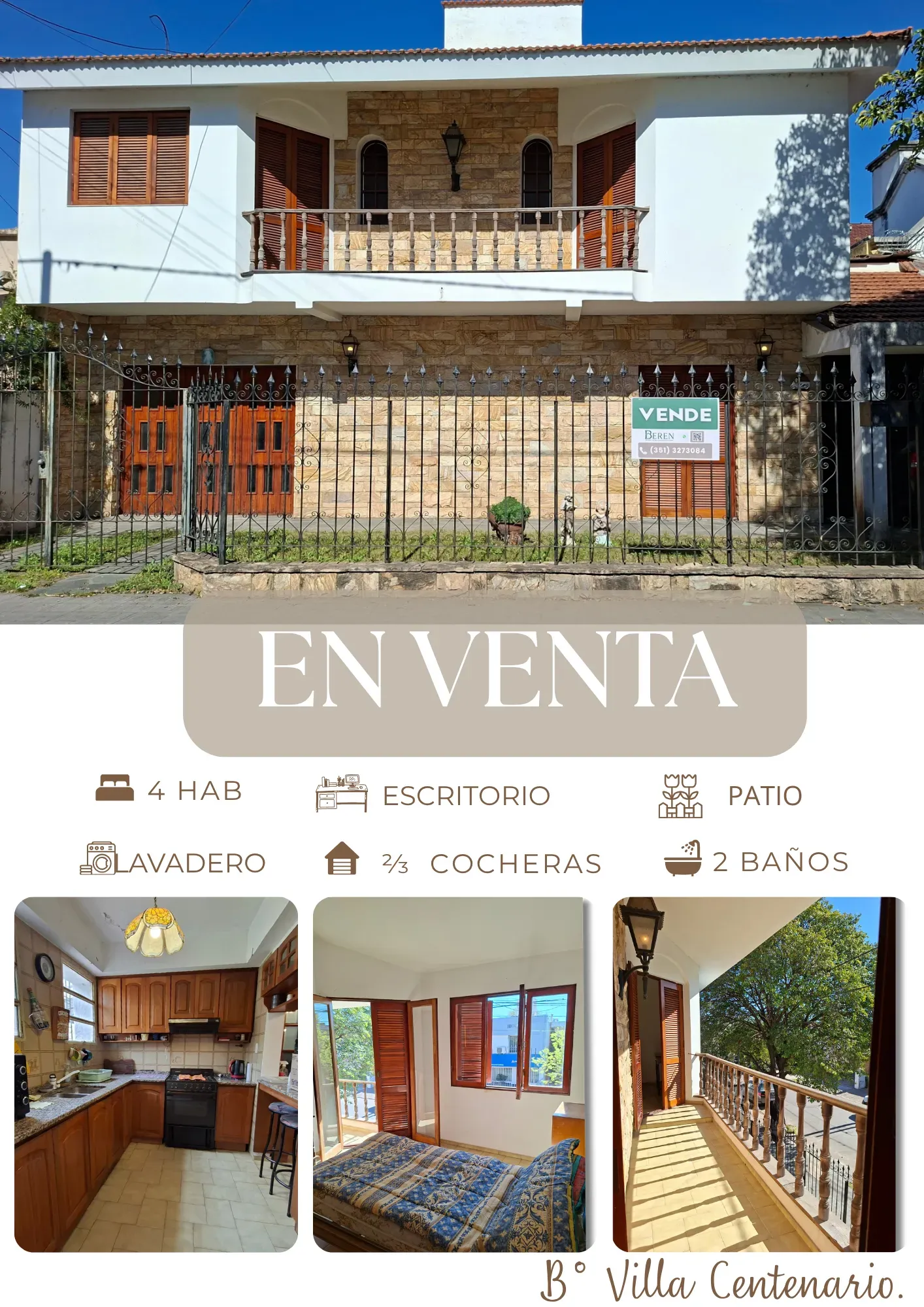 Casa en Venta | B° Villa Centenario4 Dorm. + Escritorio · Patio · Apta Crédito