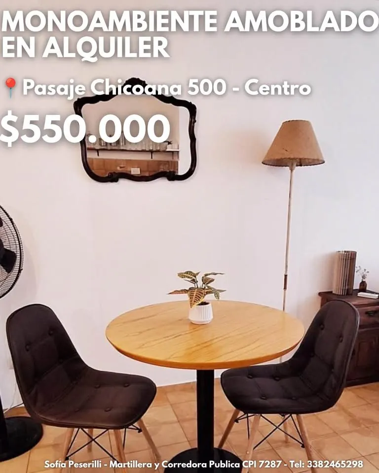 MONOAMBIENTE AMOBLADO EN ALQUILER - CENTRO
