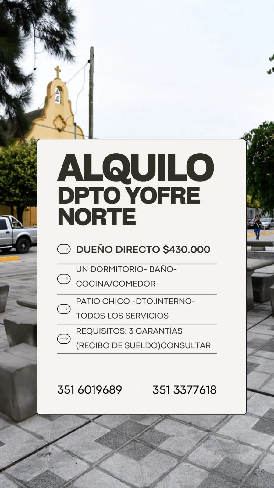 Alquilo departamento yofre norte
