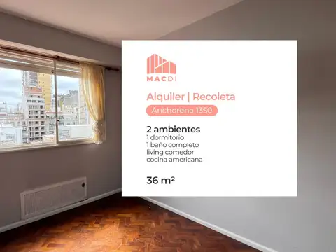 Muy buen dpto. 2 ambientes en alquiler en recoleta.