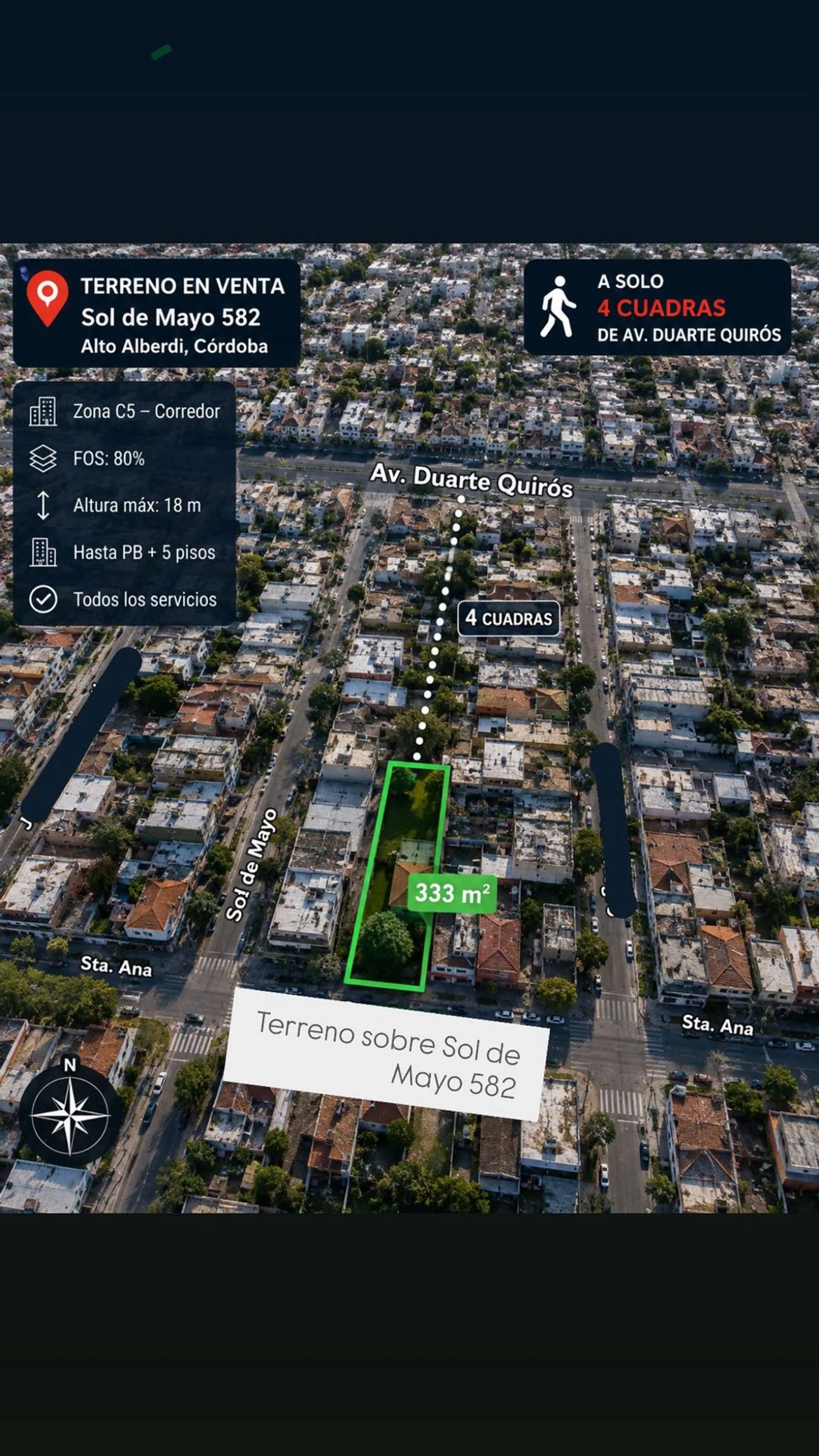 TERRENO LOTE 333 M2 ALTO ALBERDI CORDOBA APTO DESARROLLO EDIFICIO INVERSION VENTA