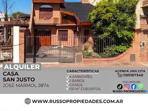 Alquiler de casa 4 ambientes - san justo