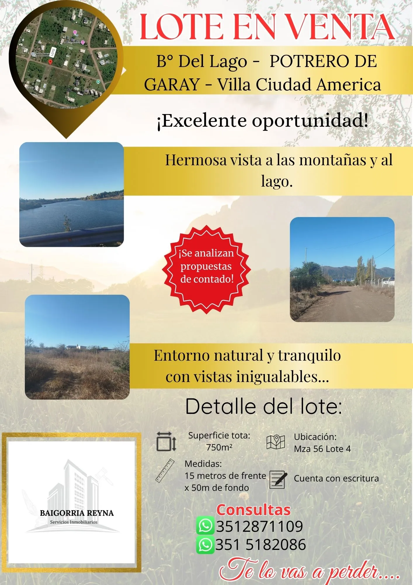 VENTA DE EXCELENTE LOTE-POTRERO DE GARAY