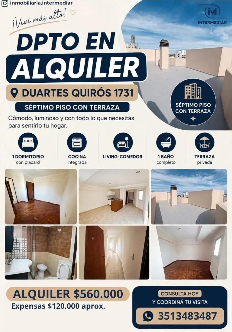 ALQUILO DPTO DE UN DORM. CON TERRAZA EN B ALBERDI