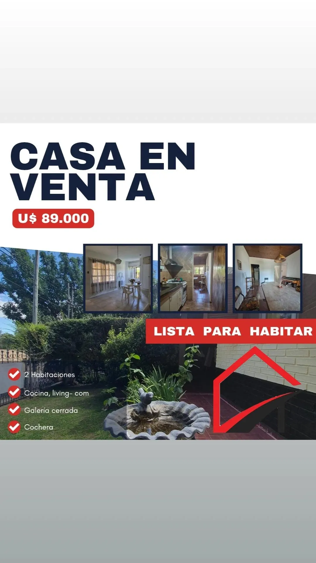 Casa 2 dormitorios lista para ingresar