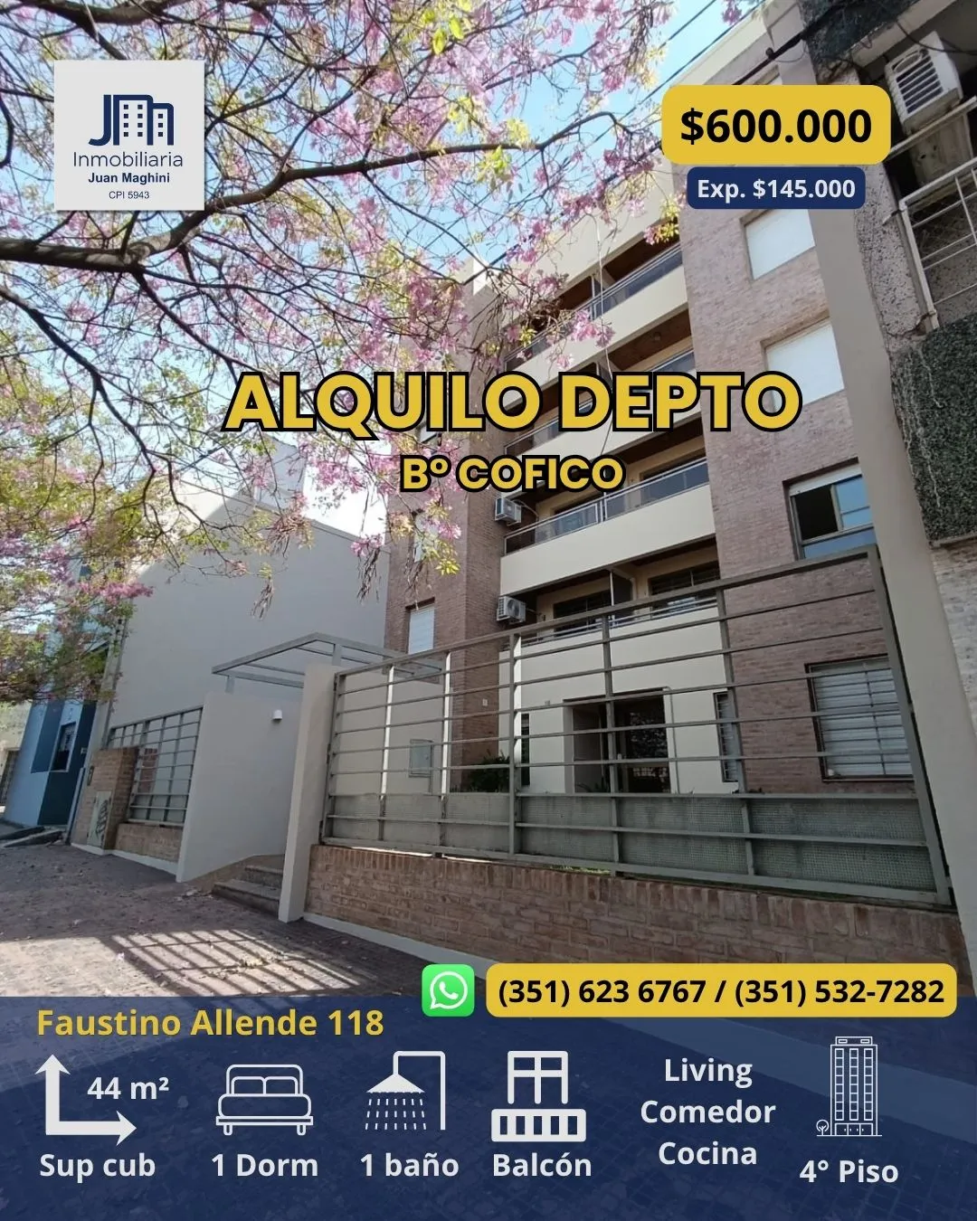 ALQUILER DEPTO | B° COFICO | 1 DORMITORIO | BALCÓN | TERRAZA