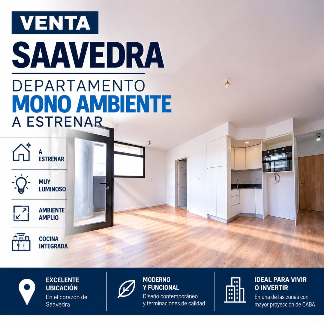 VENTA DEPARTAMENTO 1 AMBIENTE SAAVEDRA A ESTRENAR