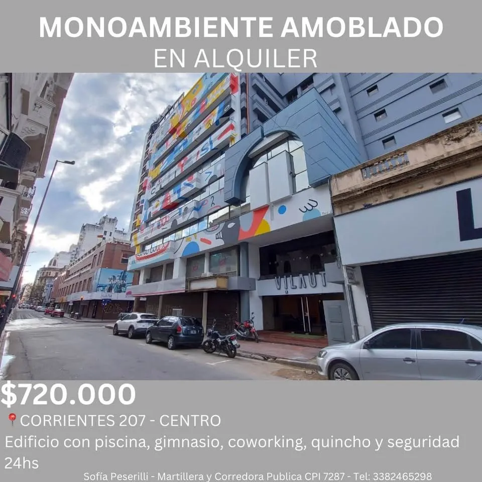 MONOAMBIENTE AMOBLADO EN ALQUILER - BARRIO CENTRO