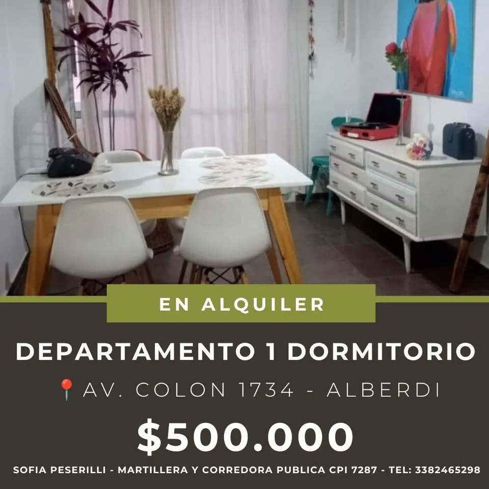 DEPARTAMENTO 1 DORMITORIO EN ALQUILER - ALBERDI