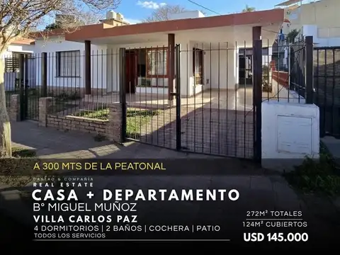 Venta casa con departamento en miguel muñoz a 300 metros de la peatonal villa carlos paz