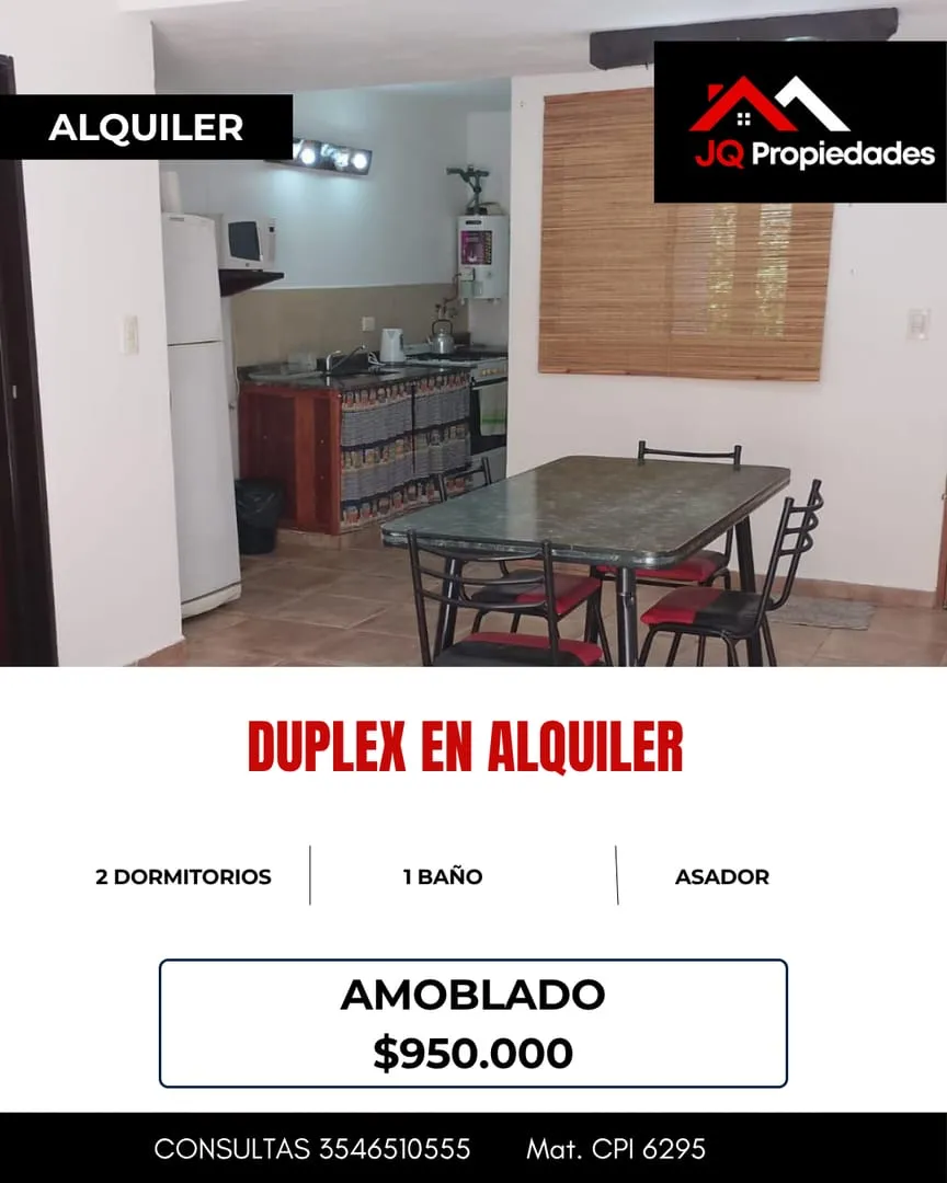 ALQUILER  Dúplex de 2 dormitorios con patio y cochera  Zona Hogar Champaquí