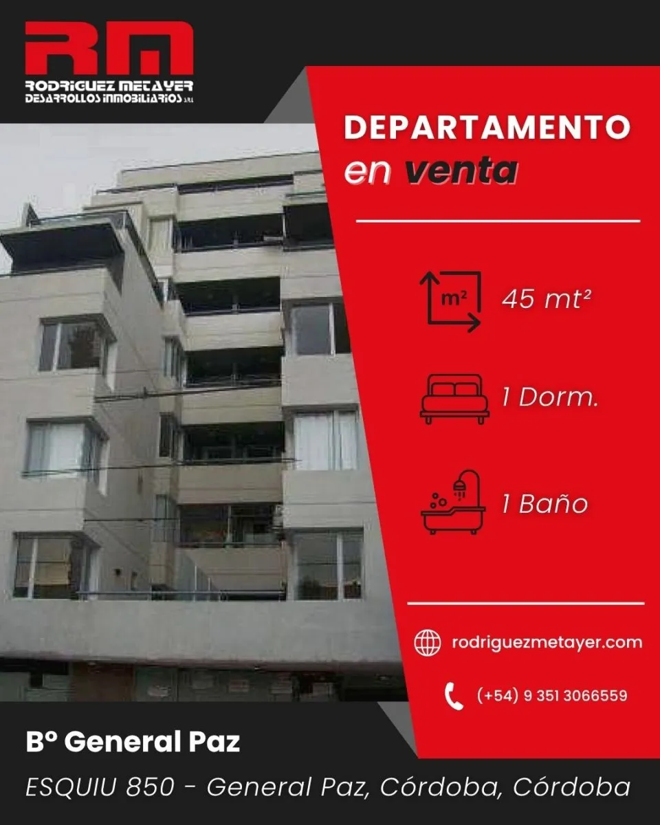 Depto En Venta Esquiu 850 6º Gral.Paz  1 Dorm.