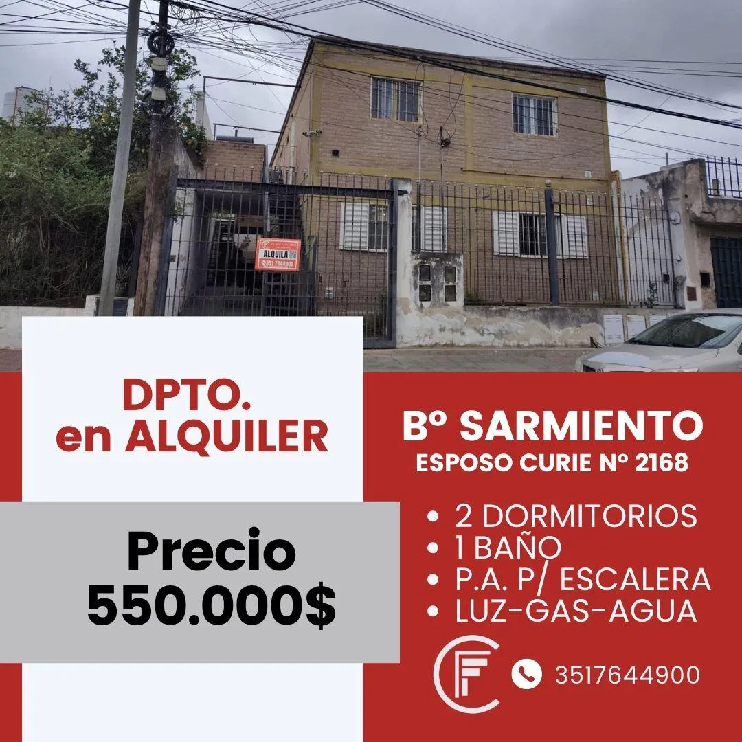 ALQUILO DPTO. 2 DORMITORIOS BARRIO SARMIENTO