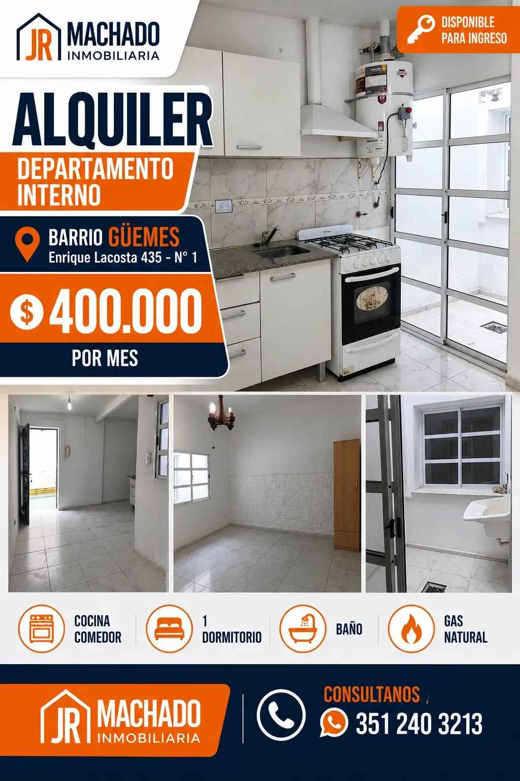 DEPARTAMENTO INTERNO EN ALQUILER – B° GÜEMES