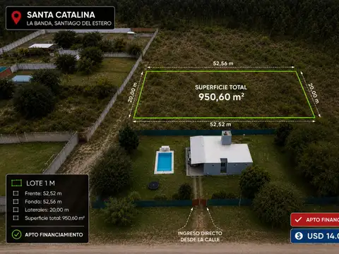 Lote de 950,60 m² en santa catalina – la banda