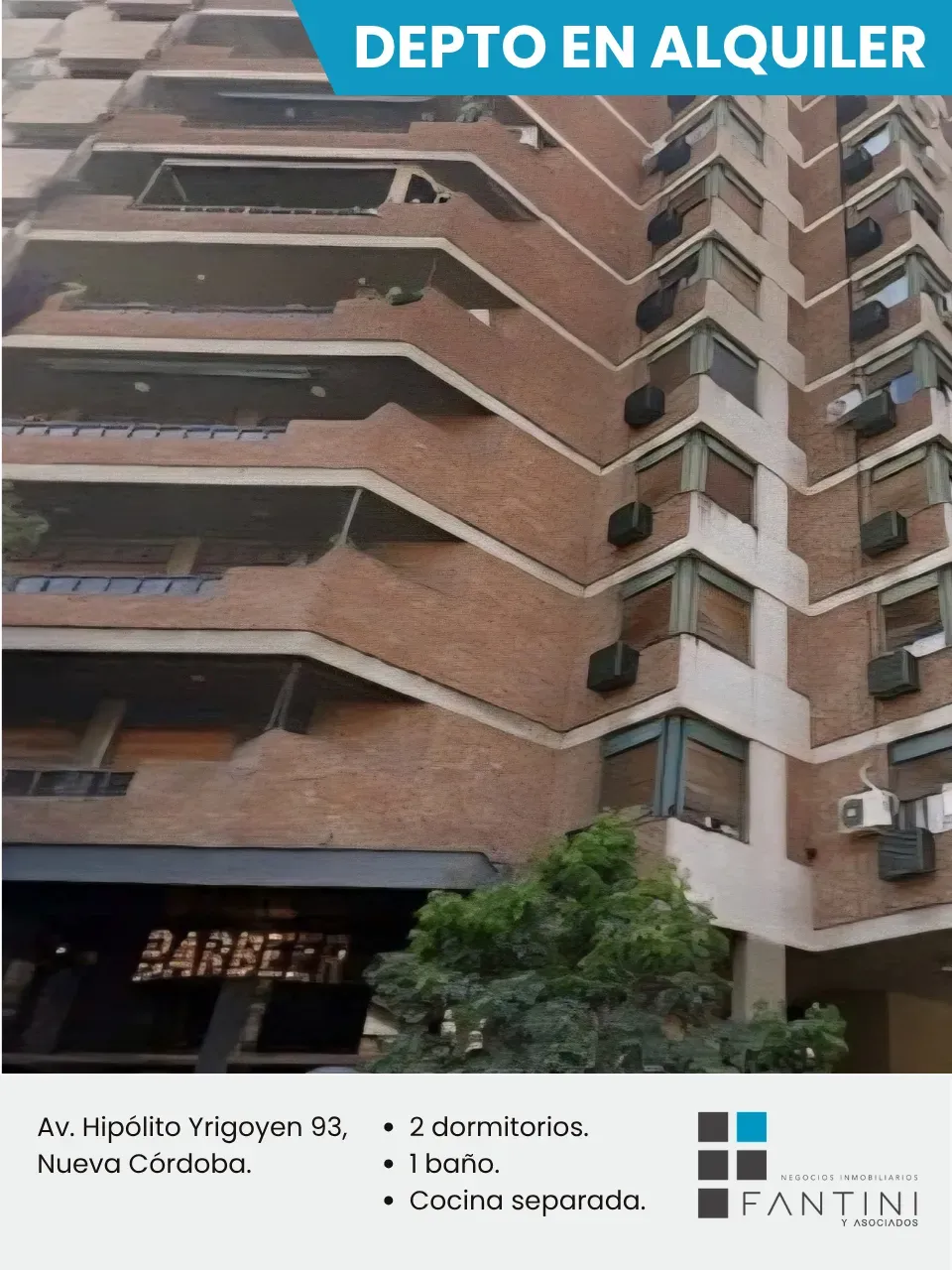 Alquiler Nueva Córdoba. 2 dormitorios. 1 baño. Yrigoyen 100. Patio Olmos.